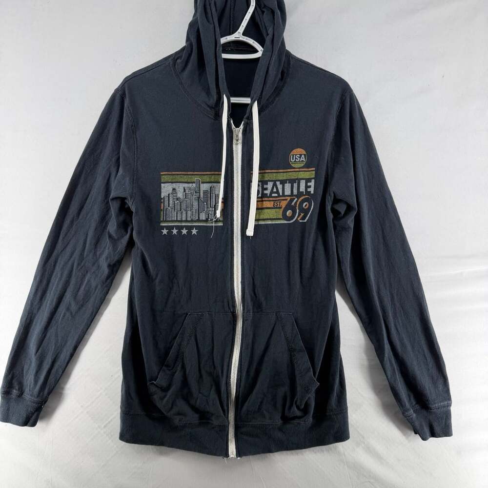 1530 Seattle Zip Up Hoodie Black Graphic USA Est 69